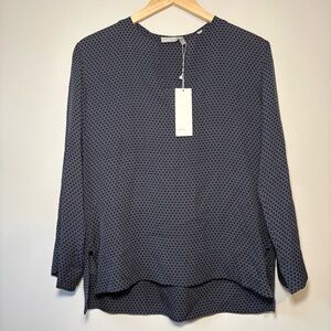 Vince 100% Silk Blouse Navy Geometric Print Sz 4‎